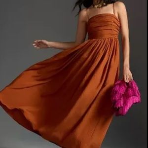 Anthro LORELEI RUCHED-BODICE MIDI DRESS